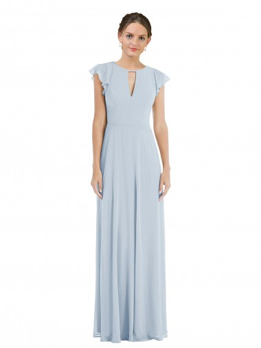 Buy Flutter Sleeves Bateau Neck V-Back Chiffon A-Line Formal Dress UK