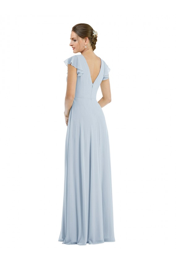 Buy Flutter Sleeves Bateau Neck V-Back Chiffon A-Line Formal Dress UK