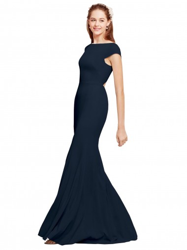 Buy Sleeveless Boat Neck Open Back Stretch Crepe A-Line Formal Dress UK