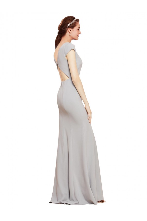 Buy Sleeveless Boat Neck Open Back Stretch Crepe A-Line Formal Dress UK