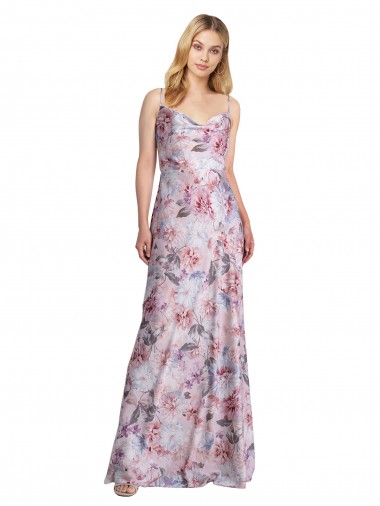 Buy Sleeveless Cowl Neck Stretch Satin & Floral A-Line Formal Dress UK