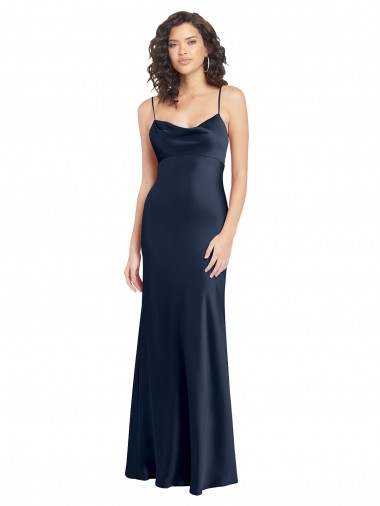 Buy Sleeveless Cowl Neck Open Back Stretch Satin A-Line Black Tie Formal Dress UK