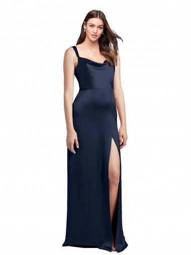 Buy Sleeveless Cowl Neck Low Back Stretch Satin A-Line Formal Dress UK