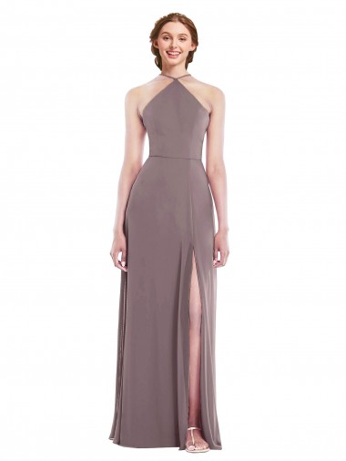 Buy Sleeveless Halter Neck Low Back Chiffon A-Line Formal Dress UK