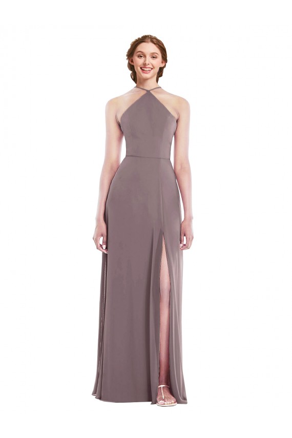 Buy Sleeveless Halter Neck Low Back Chiffon A-Line Formal Dress UK