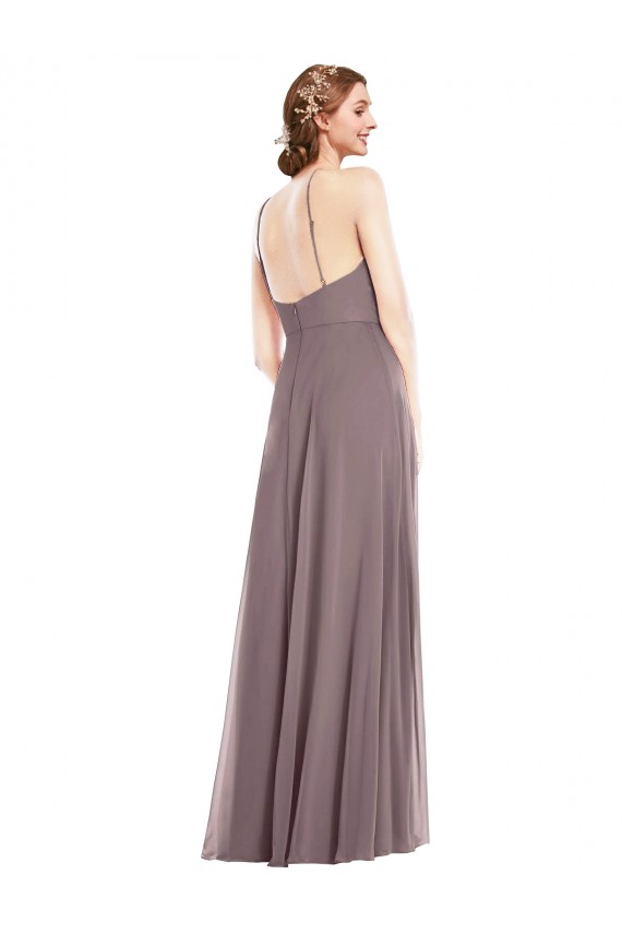 Buy Sleeveless Halter Neck Low Back Chiffon A-Line Formal Dress UK