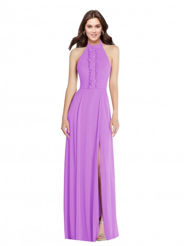 Buy Sleeveless Halter Neck Backless Chiffon A-Line Formal Dress UK