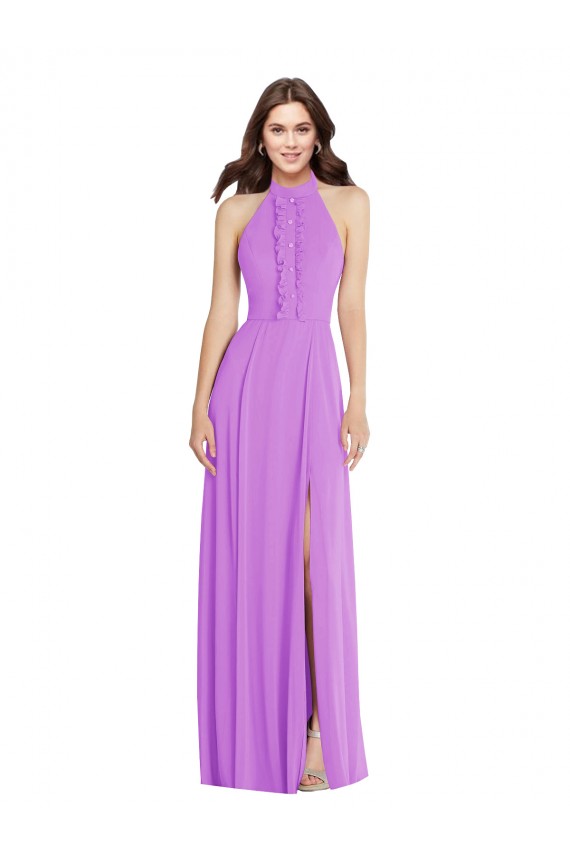 Buy Sleeveless Halter Neck Backless Chiffon A-Line Formal Dress UK