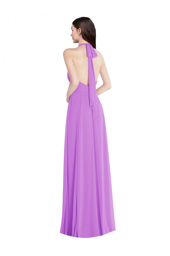 Buy Sleeveless Halter Neck Backless Chiffon A-Line Formal Dress UK