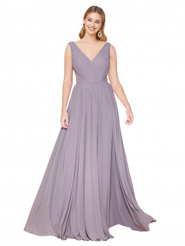 Buy Sleeveless Dusty Rose V-Neck V-Back Chiffon A-Line Formal Dress UK