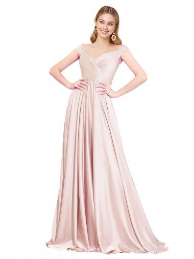 Buy Sleeveless Off the Shoulder Satin A-Line Formal Dress UK