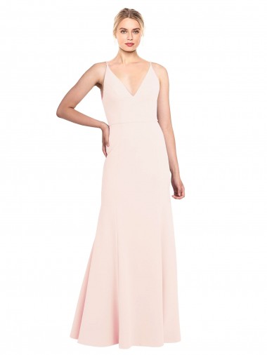 Buy Sleeveless Pink V-Neck V-Back Stretch Crepe A-Line Formal Dress UK