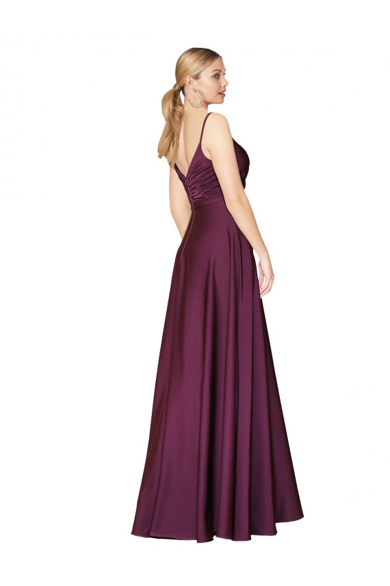 Buy Sleeveless Spaghetti Straps V-Back Stretch Crepe A-Line Formal Dress UK