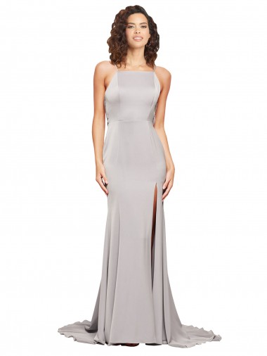 Buy Sleeveless High Neck Low Back Stretch Satin A-Line Formal Dress UK