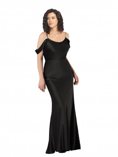 Buy Sleeveless Black Off the Shoulder Low Back Silky Satin A-Line Formal Dress UK