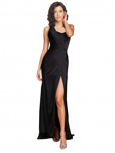 Buy Sleeveless One Shoulder Silky Satin A-Line Formal Dress UK