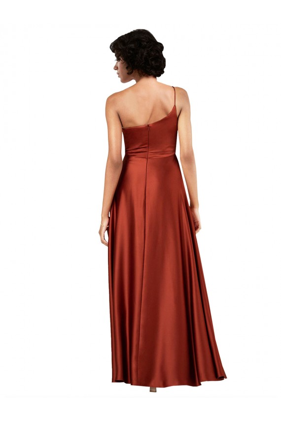 Buy Sleeveless Burnt Orange One Shoulder Silky Satin A-Line Black Tie Formal Dress UK