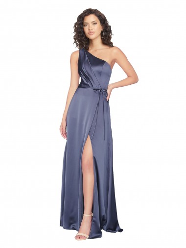 Buy Sleeveless Dusk One Shoulder Silky Satin A-Line Formal Dress UK