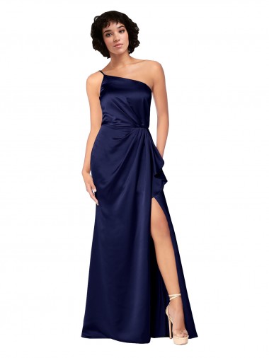 Buy Sleeveless Sapphire One Shoulder Silky Satin A-Line Black Tie Formal Dress UK