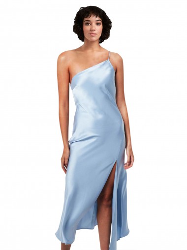 Buy Sleeveless Light Sky Blue One Shoulder Silky Satin A-Line Formal Dress UK