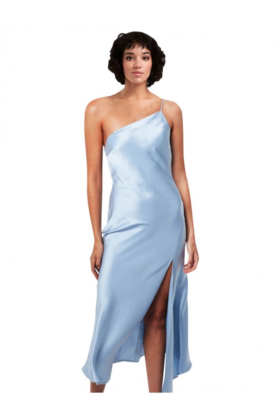 Buy Sleeveless Light Sky Blue One Shoulder Silky Satin A-Line Formal Dress UK