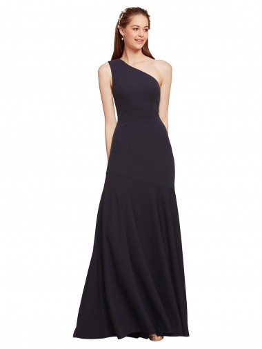 Buy Sleeveless Dark Navy One Shoulder Stretch Crepe A-Line Formal Dress UK