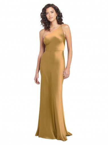 Buy Sleeveless One Shoulder Stretch Satin A-Line Formal Gowns UK