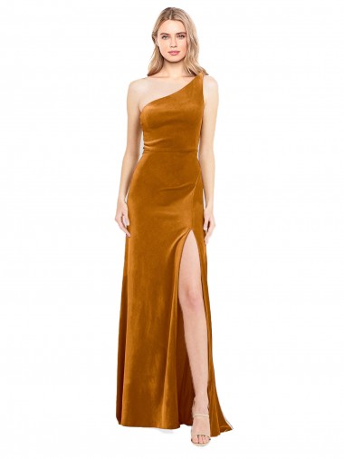 Buy Sleeveless One Shoulder Stretch Velvet A-Line Formal Dress UK