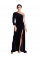 Buy Long Sleeves One Shoulder Stretch Velvet A-Line Formal Dress UK