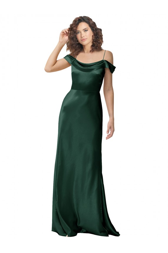 Buy Sleeveless Off the Shoulder V-Back Stretch Satin A-Line Formal Dress UK