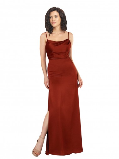 Buy Sleeveless Red Spaghetti Straps Low Back Silky Satin A-Line Formal Dress UK