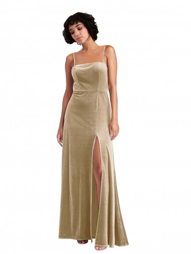 Buy Sleeveless Square Neck Low Back Stretch Velvet A-Line Formal Dress UK