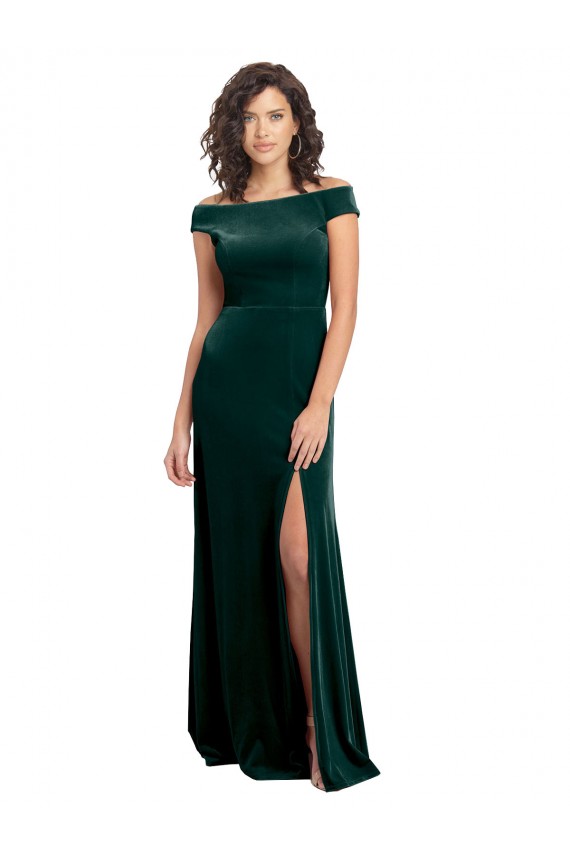 Buy Cap Sleeves Square Neck Stretch Velvet A-Line Formal Dress UK