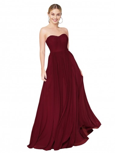 Buy Sleeveless Burgundy Sweetheart Chiffon A-Line Formal Dress UK