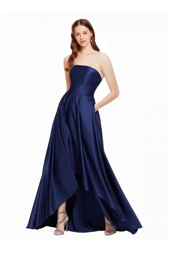 Buy Sleeveless Strapless Low Back Satin A-Line High Low Formal Dress UK