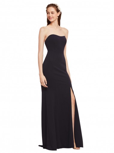 Buy Sleeveless Dark Navy Strapless Low Back Stretch Crepe A-Line Formal Dress UK