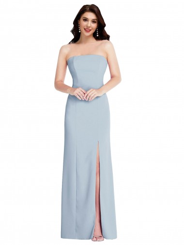 Buy Sleeveless Light Sky Blue Strapless Low Back Stretch Crepe A-Line Formal Dress UK