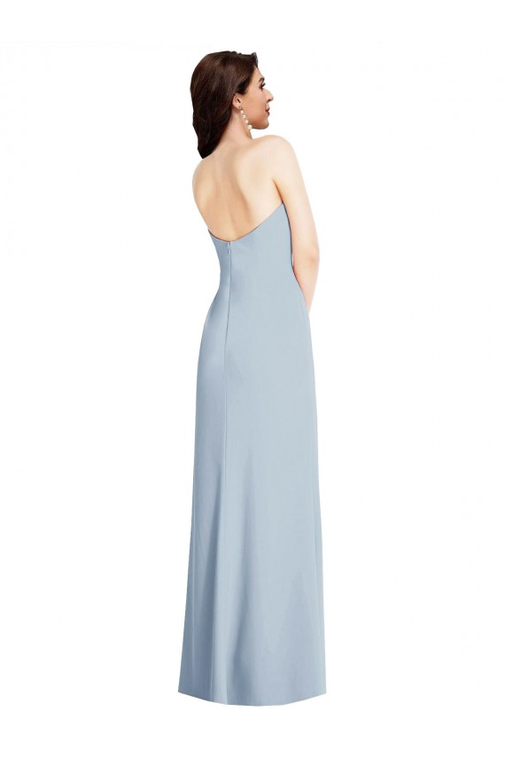 Buy Sleeveless Light Sky Blue Strapless Low Back Stretch Crepe A-Line Formal Dress UK