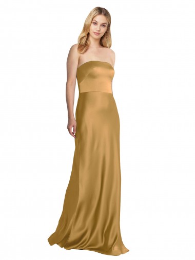 Buy Sleeveless Strapless Stretch Satin A-Line Formal Dress UK