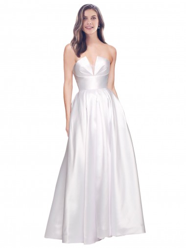 Buy Sleeveless Strapless Low Back Stretch Satin A-Line Formal Dress UK