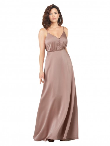 Buy Sleeveless V-Neck Silky Satin A-Line Formal Gowns UK