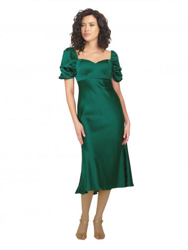 Buy Short Sleeves Sweetheart Low Back Silky Satin A-Line Formal Dress UK