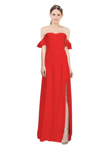 Buy Sleeveless Red Off the Shoulder Stretch Crepe A-Line Formal Dress UK