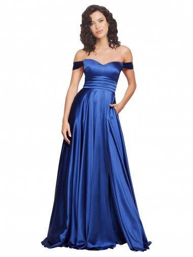 Buy Sleeveless Off the Shoulder Stretch Satin A-Line Formal Gowns UK