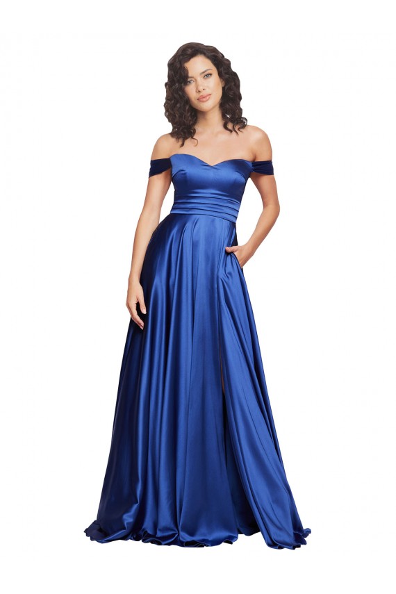 Buy Sleeveless Off the Shoulder Stretch Satin A-Line Formal Gowns UK