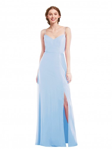 Buy Sleeveless Light Sky Blue Spaghetti Straps Chiffon A-Line Formal Dress UK