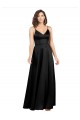 Buy Sleeveless Black V-Neck V-Back Silky Satin A-Line Formal Dress UK