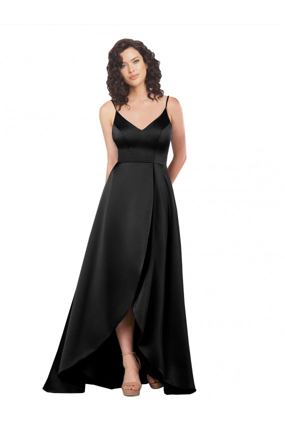 Buy Sleeveless V-Neck Low Back Silky Satin A-Line High Low Formal Dress UK