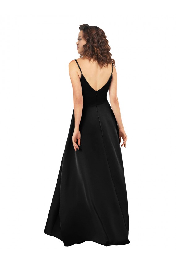 Buy Sleeveless V-Neck Low Back Silky Satin A-Line High Low Formal Dress UK