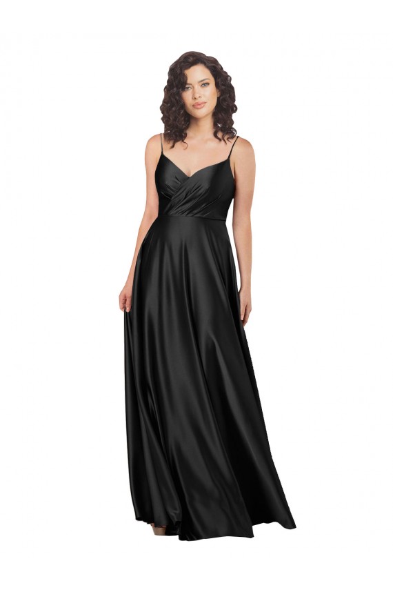 Buy Sleeveless V-Neck Low Back Silky Satin A-Line Formal Dress UK